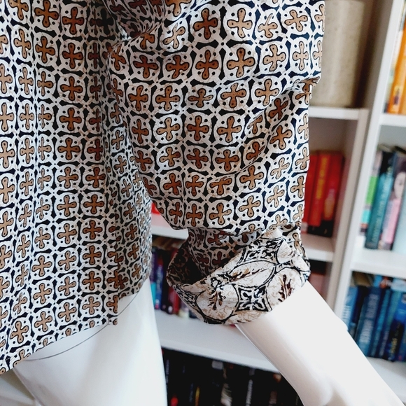 Liz Claiborne Silk Long Sleeve Button Down Collarless Patterned Shirt P6432 - Picture 5 of 10